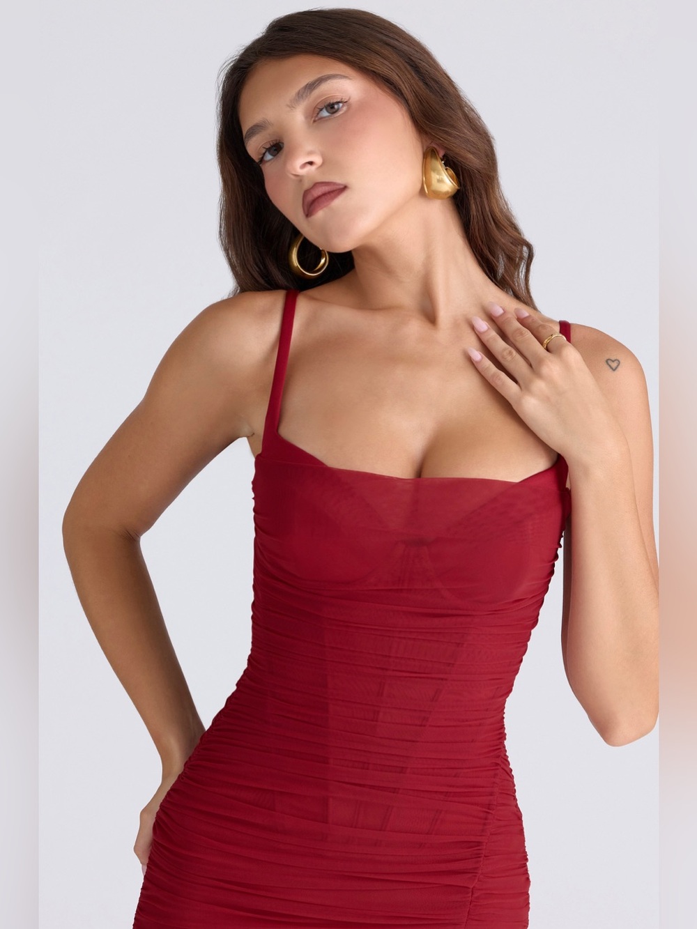 House of Cb LINI Deep Red Stretch Mesh Corset Maxi Dress Size M NWOT - Picture 4 of 11